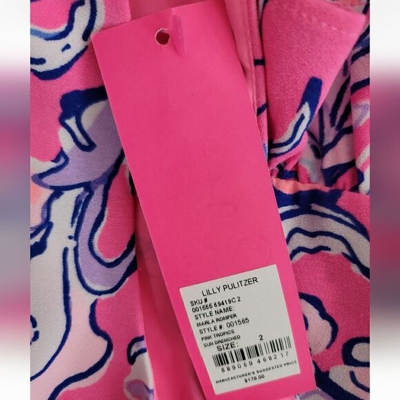 Lilly Pulitzer nwt Marla Romper SUN DRENCHED PINK TROPICS Pink Blue Floral Sz 2 - Picture 9 of 10